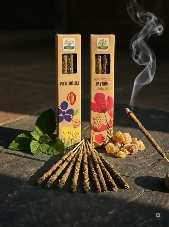 Kadzidełka Botaniczne Namaste India Zestaw Duet Paczula Patchouli Mirra Myrrh 2x 15g (2).webp