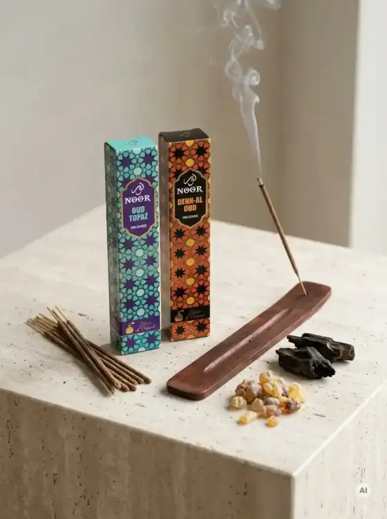 Kadzidełka Premium NOOR Oud Zestaw Duet Topaz i Dehn Al Oud 2x 15g (3).webp