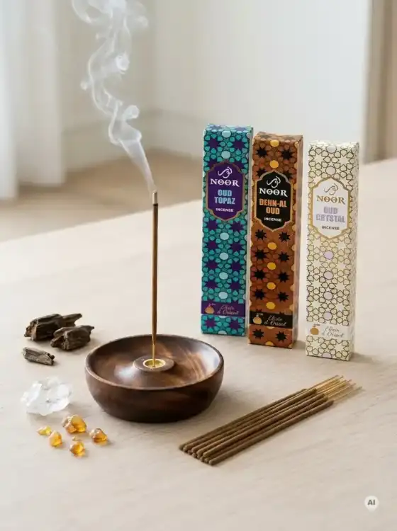 Kadzidełka Premium NOOR Oud Elixir Zestaw Tercet Topaz, Dehn Al Oud i Crystal 3x 15g (2).webp