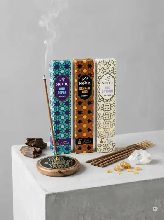 Kadzidełka Premium NOOR Oud Elixir Zestaw Tercet Topaz, Dehn Al Oud i Crystal 3x 15g (1).webp