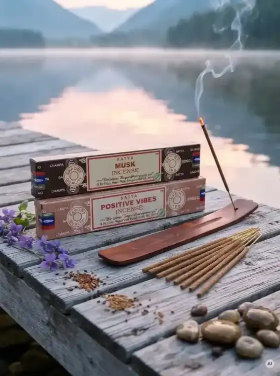 Kadzidełka SATYA Zestaw Duet Musk i Positive Vibes Piżmo i Pozytywne Wibracje 2x15g (1).webp