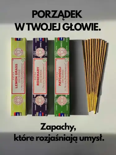 Kadzidełka SATYA Zestaw Tercet Lemon Grass Rosemary i Patchouli Ziołowe Orzeźwienie 3x15g