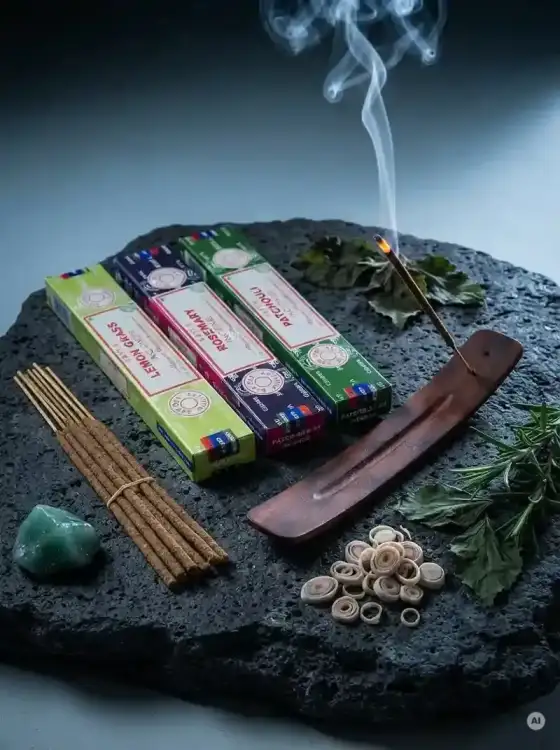 Kadzidełka SATYA Zestaw Tercet Lemon Grass Rosemary i Patchouli Ziołowe Orzeźwienie 3x15g .webp