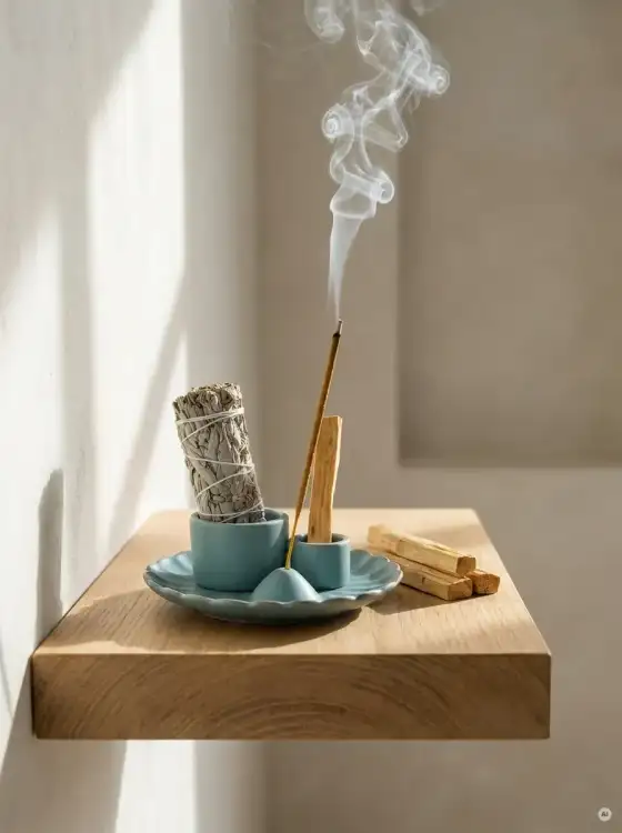 Zestaw Palo Santo Biała Szałwia 10 cm Podstawka Kwiat Lotosu Niebieska (6).webp