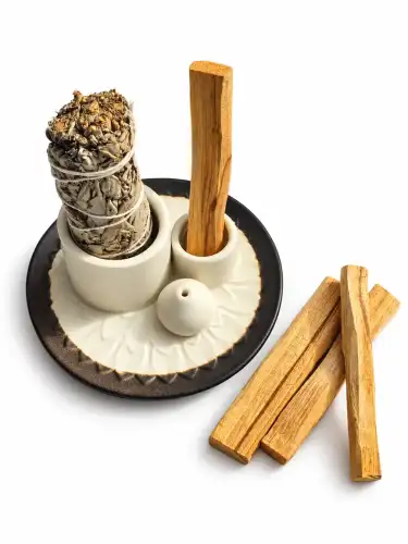 Zestaw Palo Santo Biała Szałwia 10 cm Podstawka Mandala Biało-czarna (1).webp
