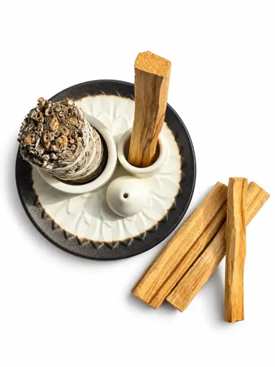 Zestaw Palo Santo Biała Szałwia 10 cm Podstawka Mandala Biało-czarna (2).webp