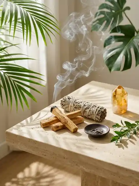 Zestaw Palo Santo i biała szałwia 10 cm – aranżacja z dymem