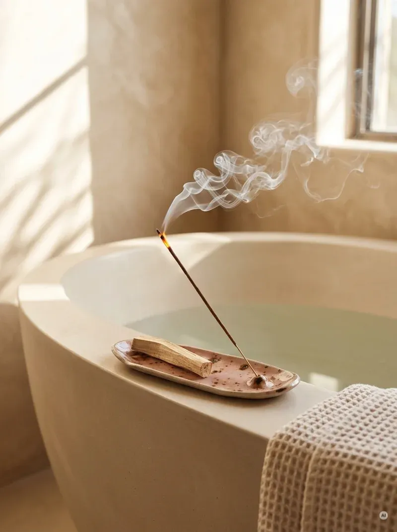 Ręcznie formowana w krakowskiej pracowni ceramiczna podstawka pod kadzidełka patyczkowe i Palo Santo Różowa Harmonia w nakrapianym pudrowym szkliwie.